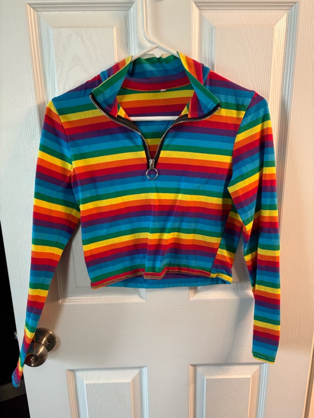 Rainbow Stripe Half-Zip Crop Top - Multicolor